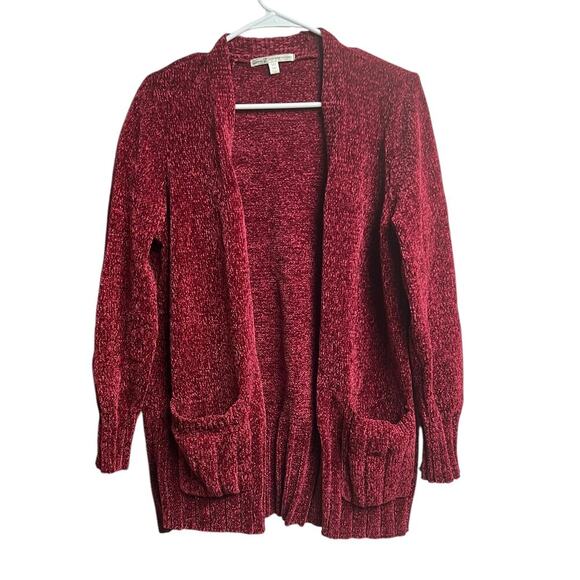 Seven7 Red Burgundy Chenille Cardigan Soft Pockets Size Small - Picture 1 of 8